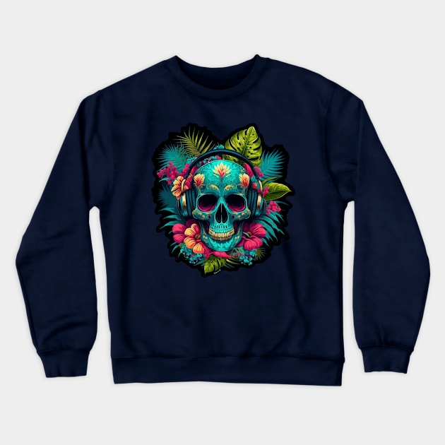 Colorful Floral Skull head design #6 Crewneck Sweatshirt by Farbrausch Art